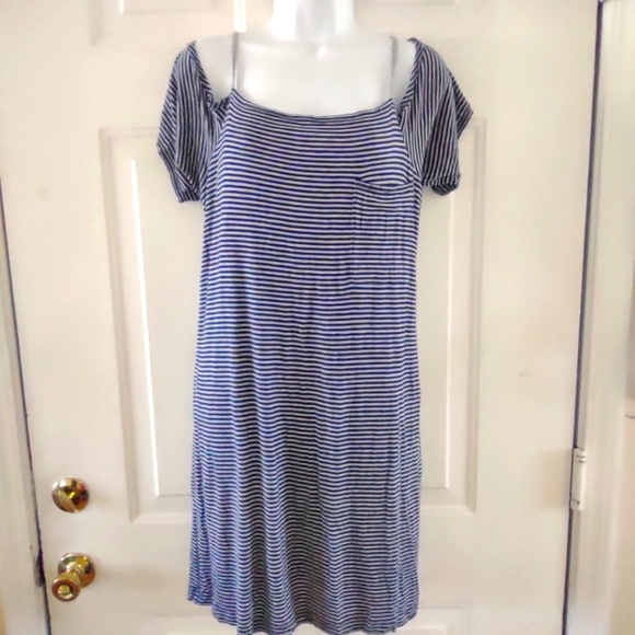 Bailey/44 Blue Gray Striped Could Shoulder Women's Dress. Size L - Picture 1 of 11